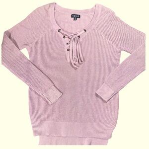 Timing Pinkish Grey Vneck w/Shoe Lace Tie Sweater M
